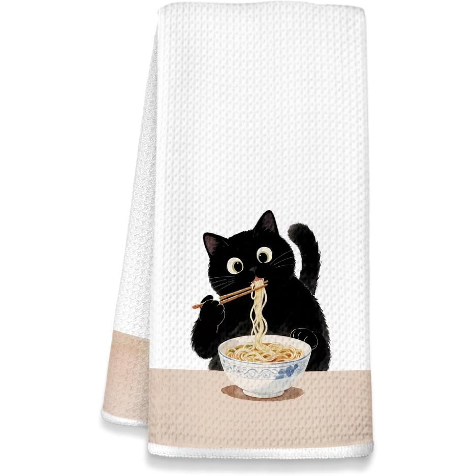 Black Cat Kitchen Dish Towels, Cat Lovers Mom Dad Lady Gifts Decorative Hand Towels for Bathroom Kitchen, Pet Lover Gifts, 16x24 Inch