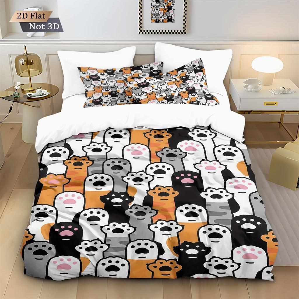 Cat Christmas Decor Comforter Cover Girl's Bedding Sets,Cartoon Print Quilt Cover 2 Pcs,Soft Twin Duvet Cover Set and Pillowcase
