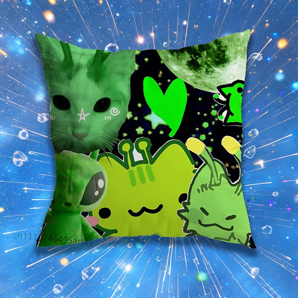 Cute Funny Rainbow Alien Cat Pillow for Sofa Seat Chair Decorative/Modern Home Decor Print Throw Cushion
