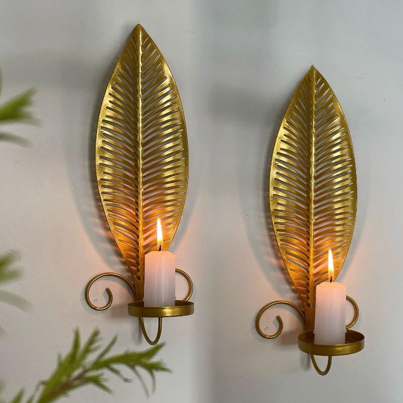 A Pair Nordic Wall Candlestick Leafs Candle Holders Hanging Wall Decoration Shooting Props Iron Candle Holder Home Decor