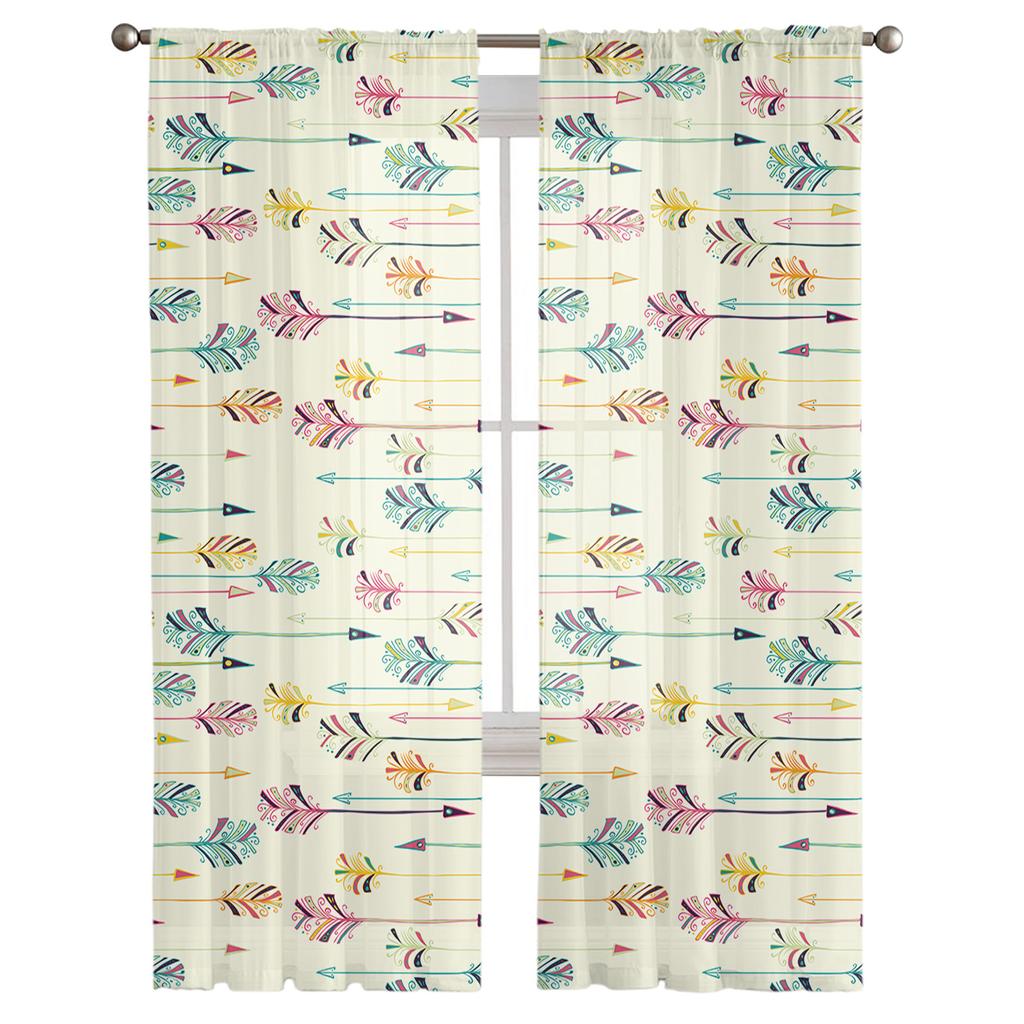 Arrow Feather Modern Tulle Curtains For Living Room Bedroom Home Kitchen Window Sheer Curtains