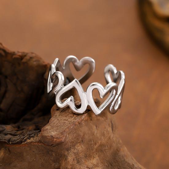 Women Adjustable Ring Anti-Oxidation Lightweight Comfortable Ring Hollow Heart Shape Exquisite Process Ring