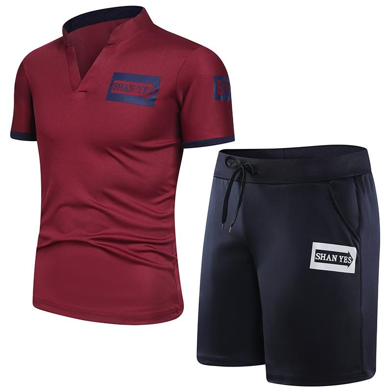 

Мужской повседневный комплект с футболкой с коротким рукавом и шортами, повседневный костюм для мужчин L коричневый