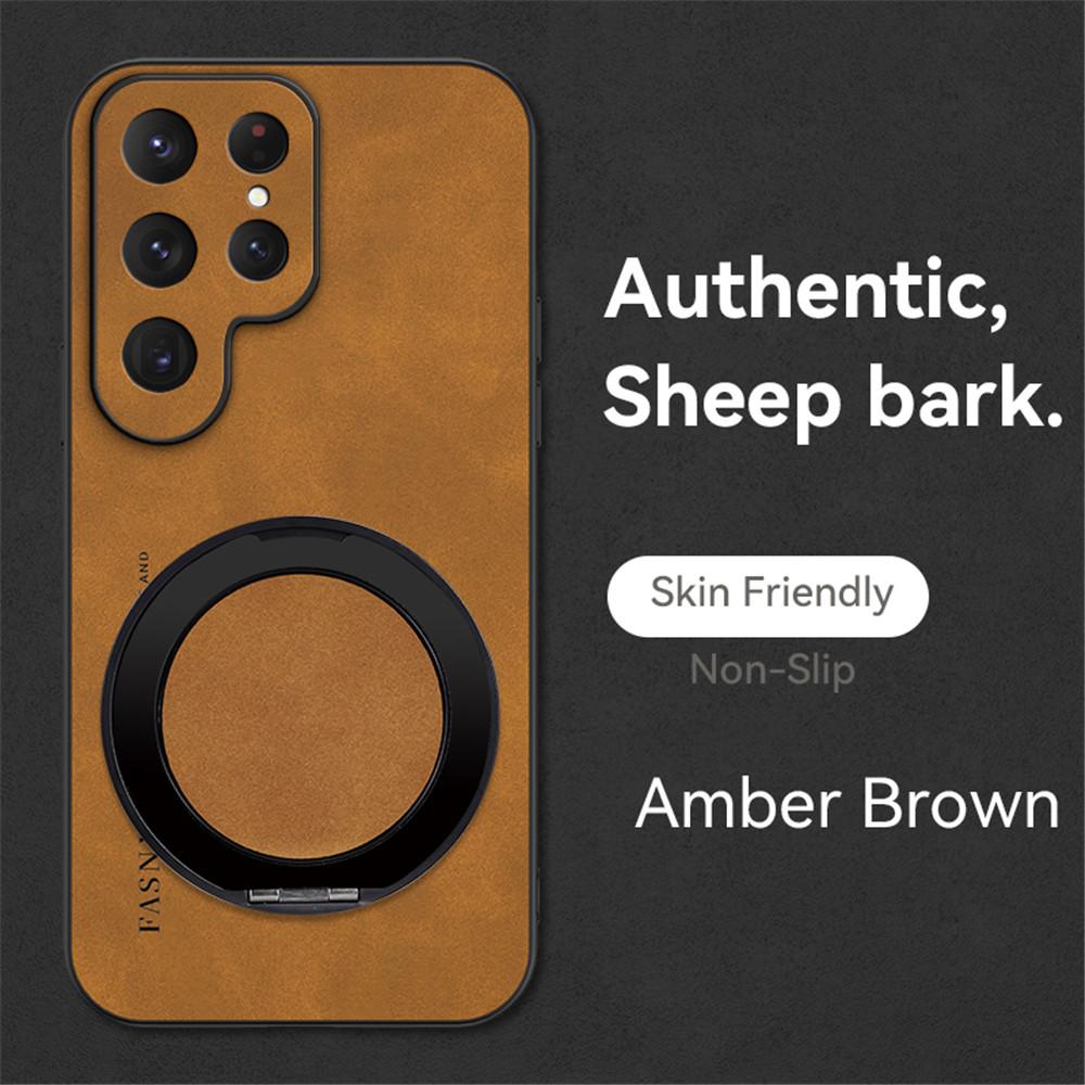 Luxury Sheepskin Magnetic Leather Holder Phone Case For Samsung S25 S24 S23 S22 S21 Plus FE Ultra Edge Stand Shockproof Cover