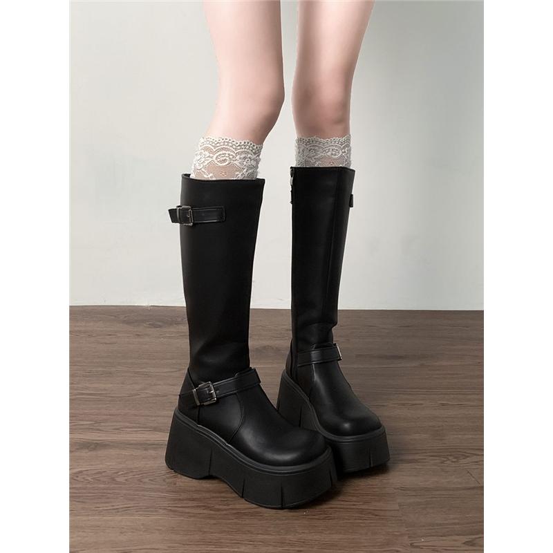 Fashion Retro Bla Thi Bot Long Boots Women's New Sle Spring Autumn Small Size Fat MM Slim Heightening Knight Boots