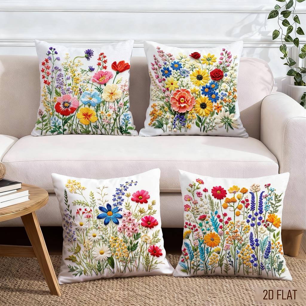 4Pcs Floral Printed Cushion Cover Rose Lily Daisy Hydrangea Pillow Case Polyester Home Decor Sofa Bedroom Living Room 2D Print