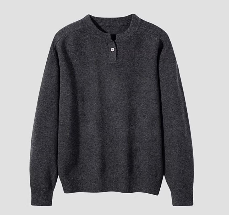 

Мужской свитер в корейском стиле с воротником-поло - Осенне-зимний повседневный однотонный шерстяной трикотаж L