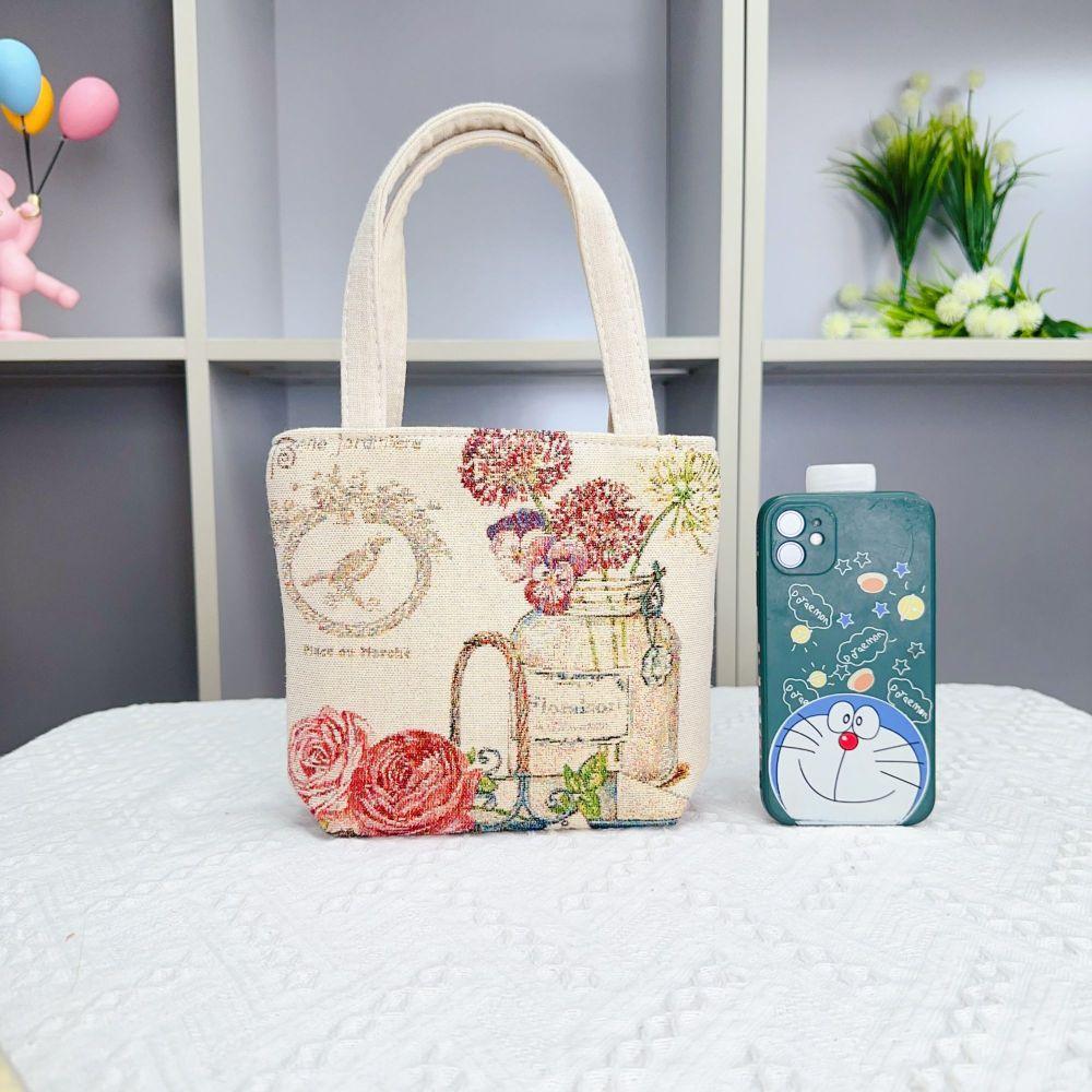 Popular Canvas Bag, Mobile Phone Change Bag, Cartoon Bag, Double-sided Jacquard Hand Bag, Cute Small Bag with Embroidery Pattern.