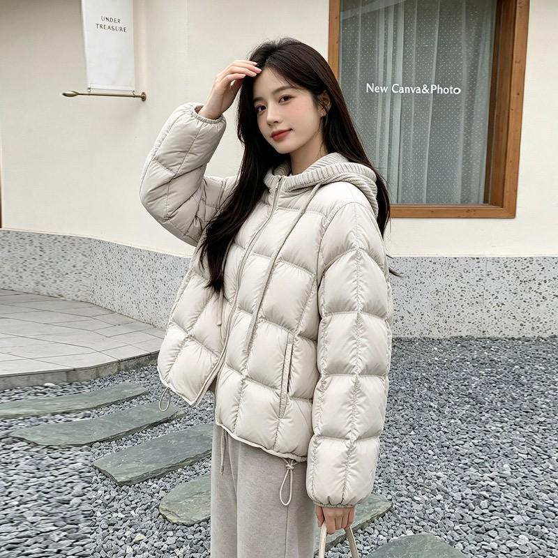 Womens Short Puffer Down Jacket With Hood Warm Winter Coat Loose Fit Urban Style
