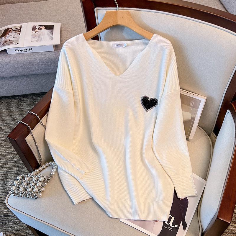 Plus Size Women's Thickened V-neck Sweater Knitwear, Bust 150/160 Cm, 200-350 Lbs, 8056