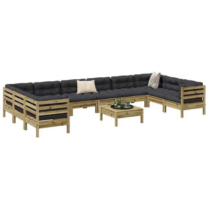 VidaXL Garden Lounge Set with Cushions 11 Pcs Impregnated Pine Wood, Outdoor Sofa Set, Sofa Set of 3299650