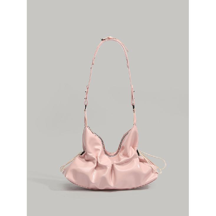 Korean-style fresh and simple 2025 summer new model, minimalist pleated cloud-shaped handbag, underarm bag, commuter shoulder tote bag, trendy розовый