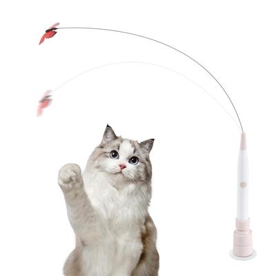 Interaktiver schaltbarer Schmetterlingsmuster Katzen-Angelrute mit abnehmbarem Griff 360° drehbarer automatischer Katzen-Spielzeug für Kätzchen