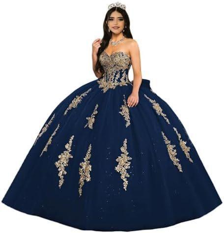 Gold Lace Applique Adult Dress Fluffy Strapless Tube Top Tulle Ball Dress Glitter Princess Dress Dress