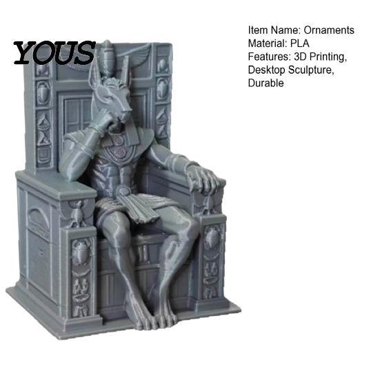 Compact Display Cabinet Decor Anubis Sitting On Throne Statue, Palm-Sized 3D Printed Non-toxic Desk Decoration Mini Ornament, Ancient Egyptian