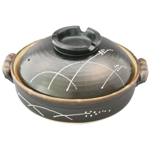 Banko Ware Earthenware Pot (Deep Pot) No. 7, Serves 2-3, Barley Autumn Pattern, 02265
