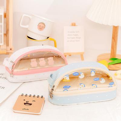 Doppelschichtiges großes Federmäppchen für Mädchen und Jungen, niedliches, durchsichtiges Federmäppchen mit Reißverschluss, ästhetisch