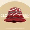 Vintage mixed-color knitted pattern hand-woven wool hat women's winter warm crimped ear hat women