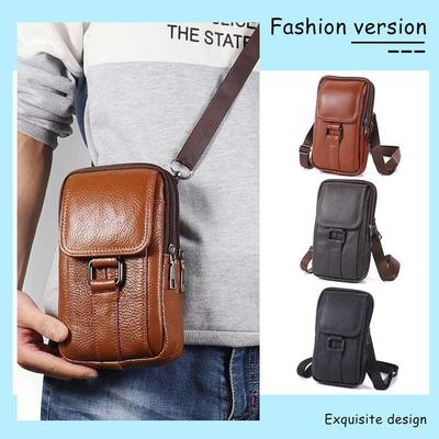 Portable Belt Pouch Purse Cowhide Leather Cell Phone Belt Pack Fashion Simple Multi-pockets Casual for Outdoor Sport