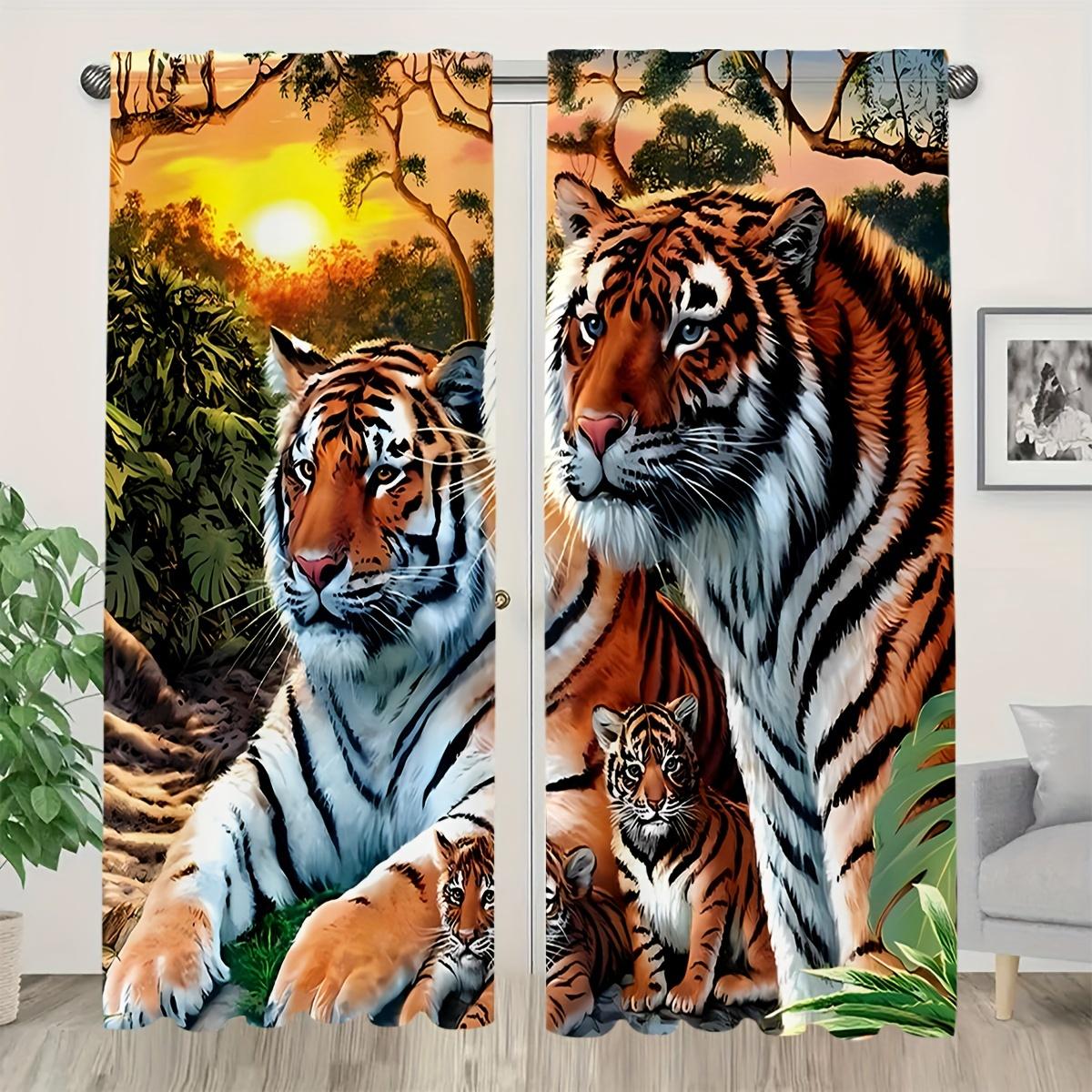 

2 шт. Шторы со львами, африканские дикие животные, оконные шторы, луга, король джунглей, оконные шторы с изображением деревьев для спальни, гостиной W110 X H214(CM)X2&Grommet Top