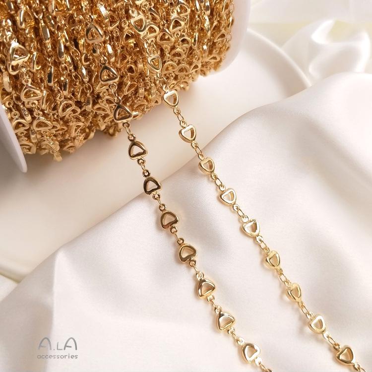 14K Gold Korean Handmade Copper Chain Bag with Star, Heart, Rhombus, and Four-Leaf Clover Charms for DIY Jewelry.