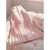 Trendy Pink Patchwork Pleated A-line Midi Skirt: Pear-Shaped, High-Waisted, Hip-Covering, Slimming Design for Women