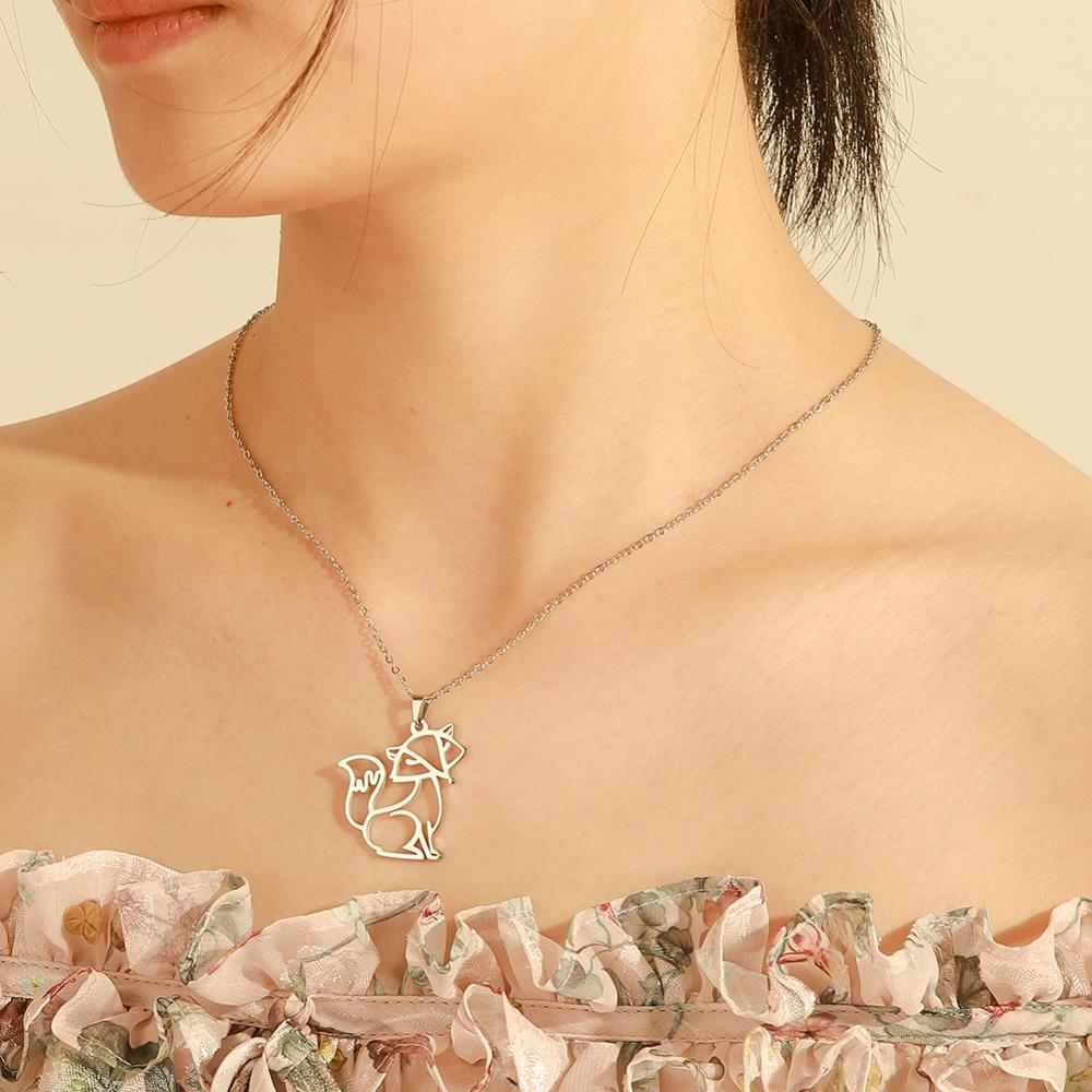 Fox Animal Pendant Necklace Stainless Steel Choker Chain Necklaces Summer Jewelry Best Wishes for Women