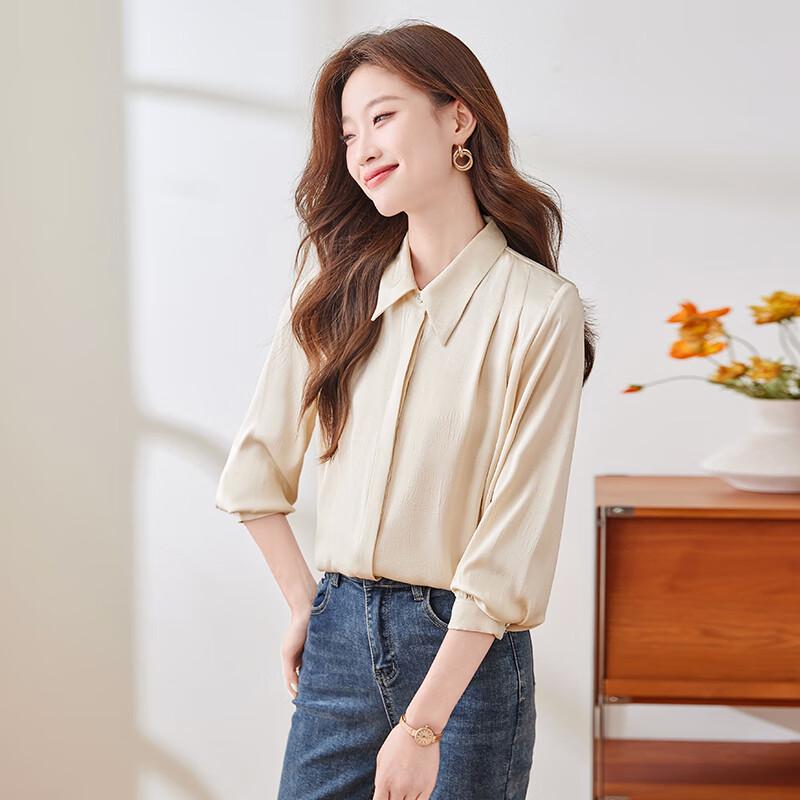 Women's French Pointed Collar Long Sleeve Blouse
