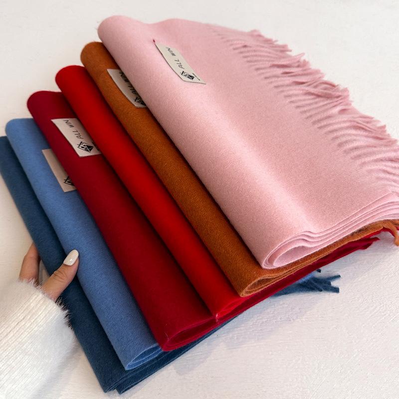 Versatile Women's Winter Wool Scarf: Thick, Monochrome, Long Tassel Shawl