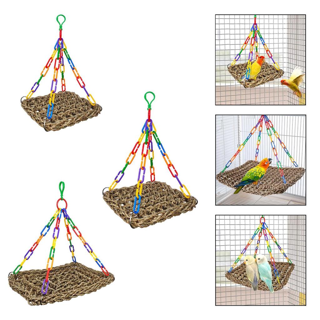 Hammock Parrot Swing Straw Rope Bird Perch Cage Hanging Toy for Parrot Lounger Chewable Accessories