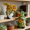 2Pcs Sunflower Gnome Ornament, Resin Garden Gnome, Yellow Hat Hugging Sunflower Gnome, Tabletop Window Sill Ornament