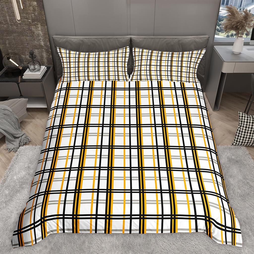 Homewish Colorful Plaid Duvet Cover Set Modern Minimalist Quilt Cover Set Geometric Checkered Bedding Set