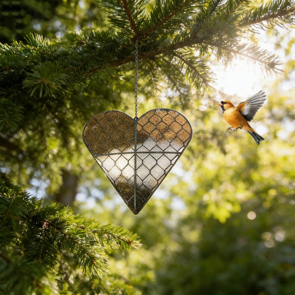 Handmade Fiber Bird Nesting Heart, Refillable Birds Haven 1 Heart Shape Nesting, Winter Gifts Animal Hummingbirds