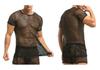 European Men's Fishnet Round Neck Short Sleeve Casual Loose Plus Size Top
