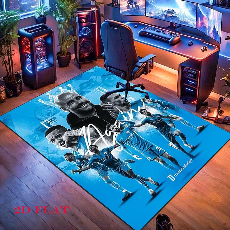 Tappeto Manchester City per Soggiorno Camera da Letto Casa Decorazione Divano, Tappetino Antiscivolo per Giochi Bambini