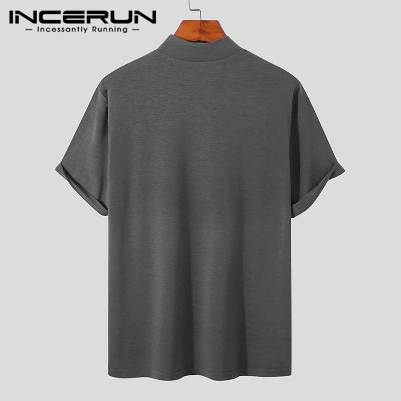 Купить INCERUN летние мужские базовые футболки с высоким воротом и ...