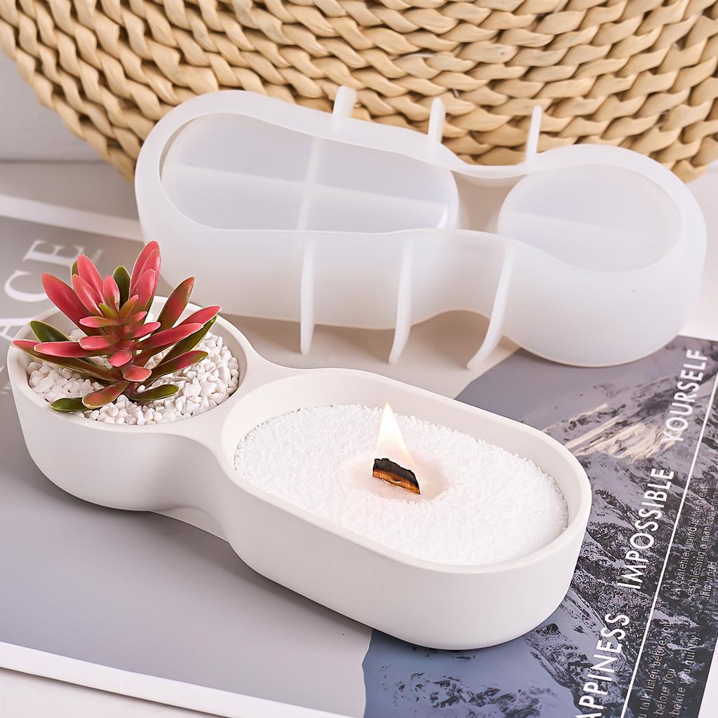 Çift Hazneli Saksı Silikon Kalıp DIY El Yapımı Yaratıcı Kokulu Mum Kabı Takı Saklama Kutusu Reçine Kalıbı Alçı Yapımı El Sanatı