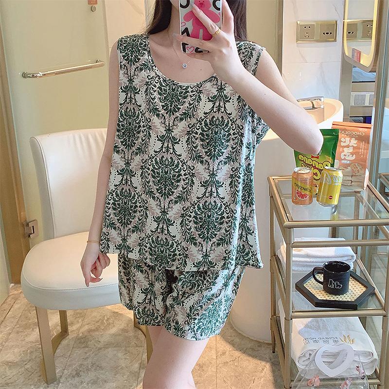 Cotton Silk Tank Shorts Suit Home Clothes Korean Style Ladies Thin Pajamas Set