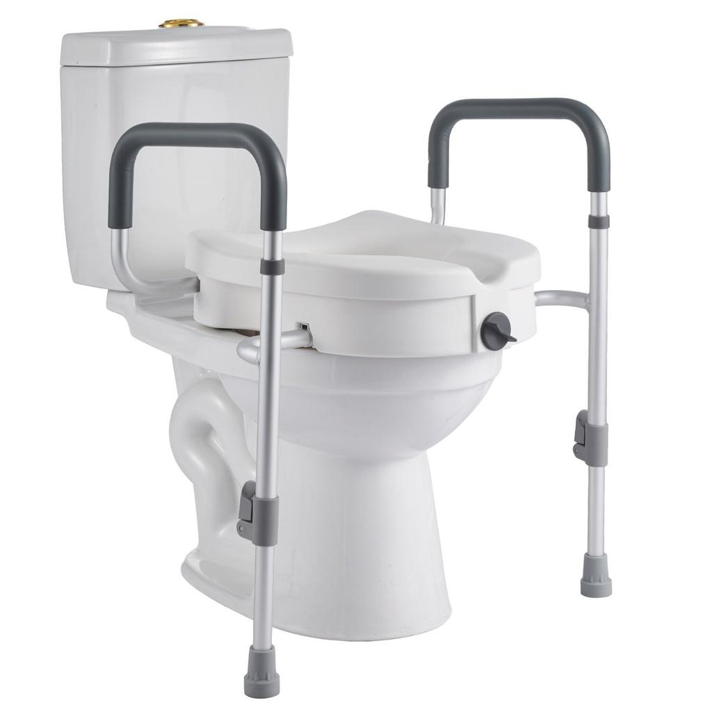 Raised Toilet Seat with Arms, 159 kg Capacity, 127 mm Lift Height & Adjustable Width, Widened Commode Elevated Toilet Seat Riser with Handles for