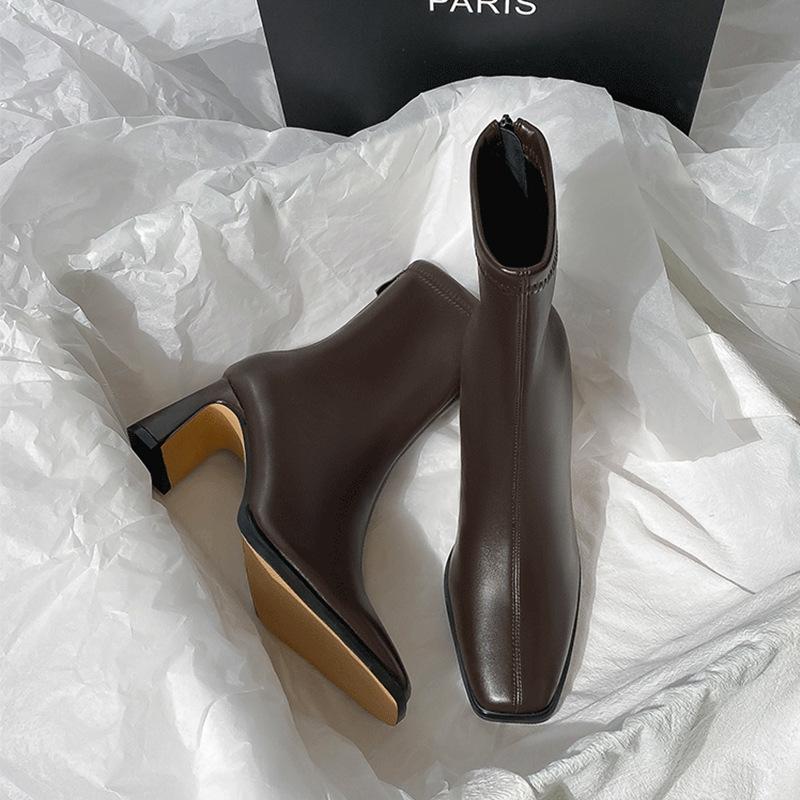 Vintage Warm Cotton Women Ankle Boots Fashion Elegant Square Toe Shoes Autumn Winter Thick Heel Women'S Short Booties