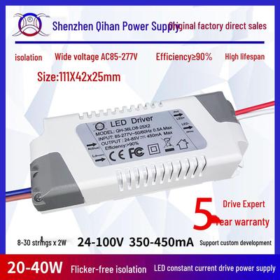 Flicker-Free Wide Voltage LED Driver: 24W-40W, 420mA, Isolated Plastic Case