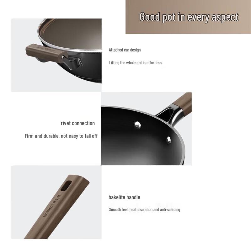 KOBACH 34cm Gusseisen Wok mit 7-Ring Anti-Rutsch-Boden
