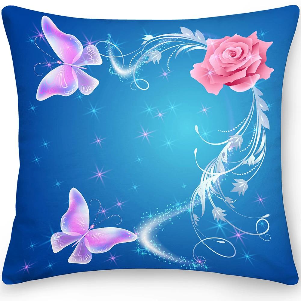 Față de pernă pătrată Pernă Fluture Sofă Decor pentru casă Față-verso Floare
