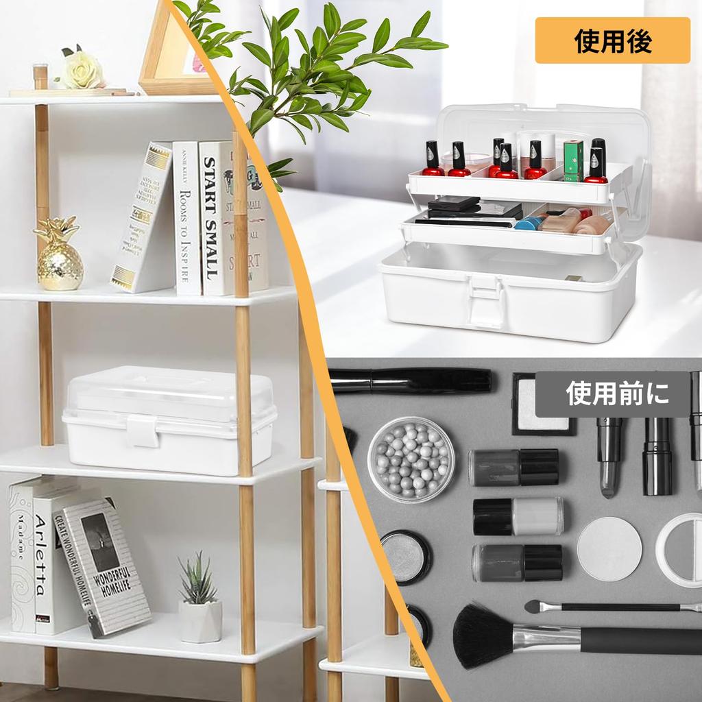 Large Capacity 3-Tier Tool Box, Multifunctional Storage Box, Semi-Transparent, 180-Degree Opening, Sewing Box with Handle, Tool Case, Home/Car Use, Sm