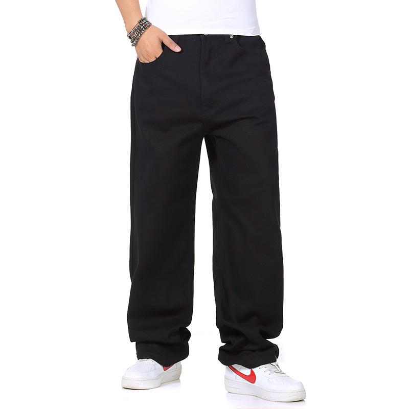 2024 Plus Size Men's Wide Leg Solid Color Denim Skateboard Pants - Spring/Autumn Loose Fit, Hip Hop Style