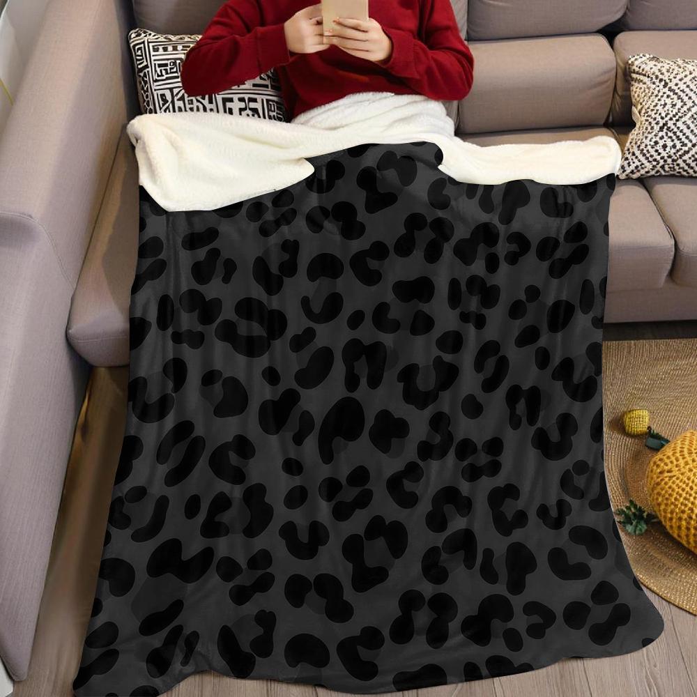 Edgy Black Leopard Print Flannel Blanket Warm Soft Halloween Christmas Couch Warm Cozy Decorative Decor Gift for All Season