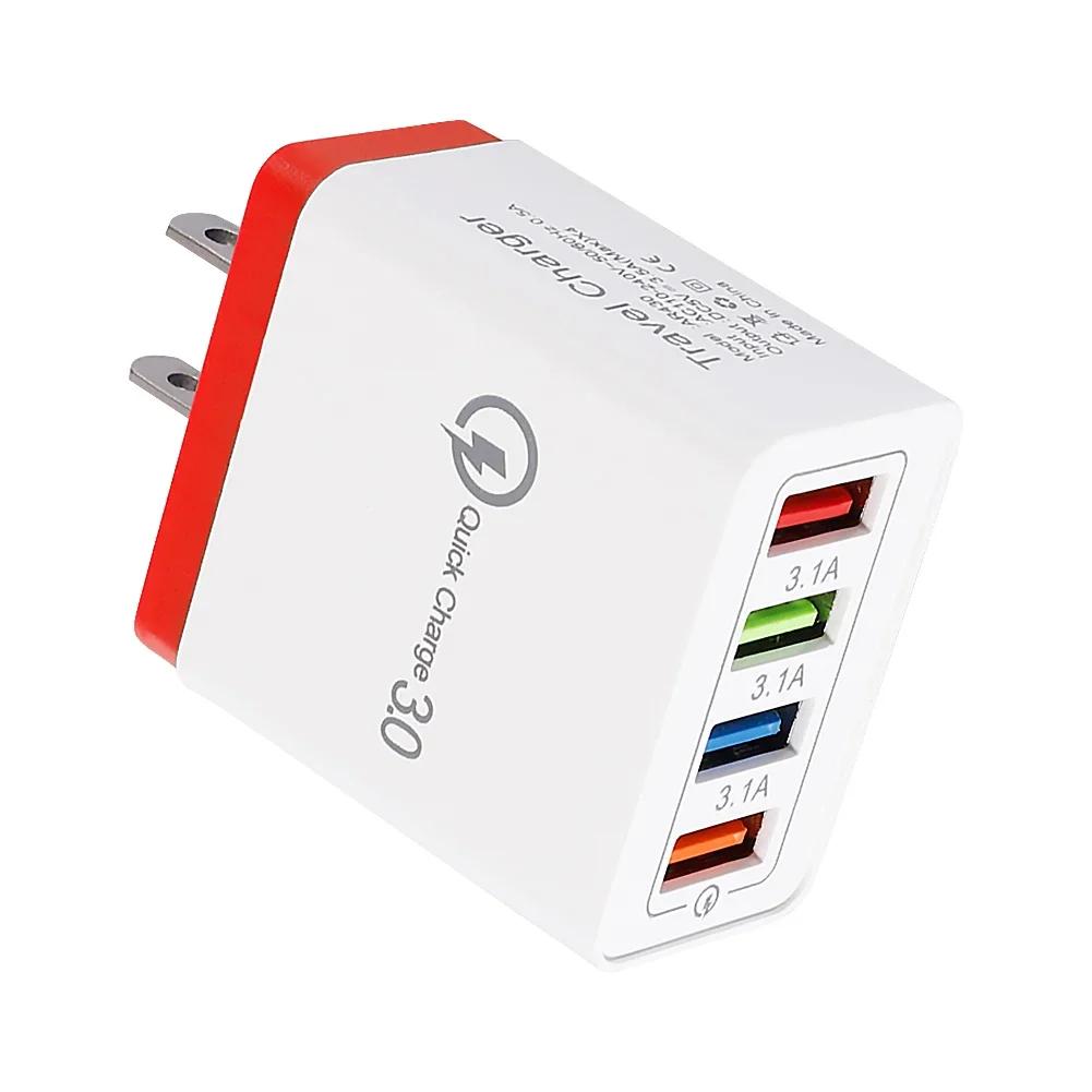 1PCS 5V USB Charger 4 Ports Fast Charging 3.1A Wall Charger For Xiaomi iPhone 15 Samsung US/EU Mobile Phone Plug Travel Charger