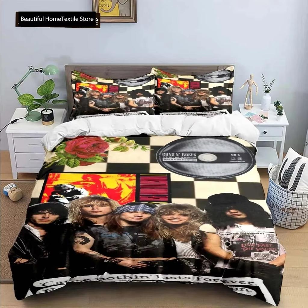 3D-tryck Guns N Roses GNR Band Retro Sängkläder Pojkar Flickor Twin Queen King Size Påslakan Örngott Säng Pojkar Vuxen