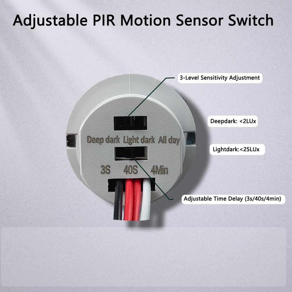 PIR Infrared Sensor Switch DC5-24V 100W Delay Time Light Sensitivity Adjustable for Closet Cabinet Corridor Ceiling LED Lamp