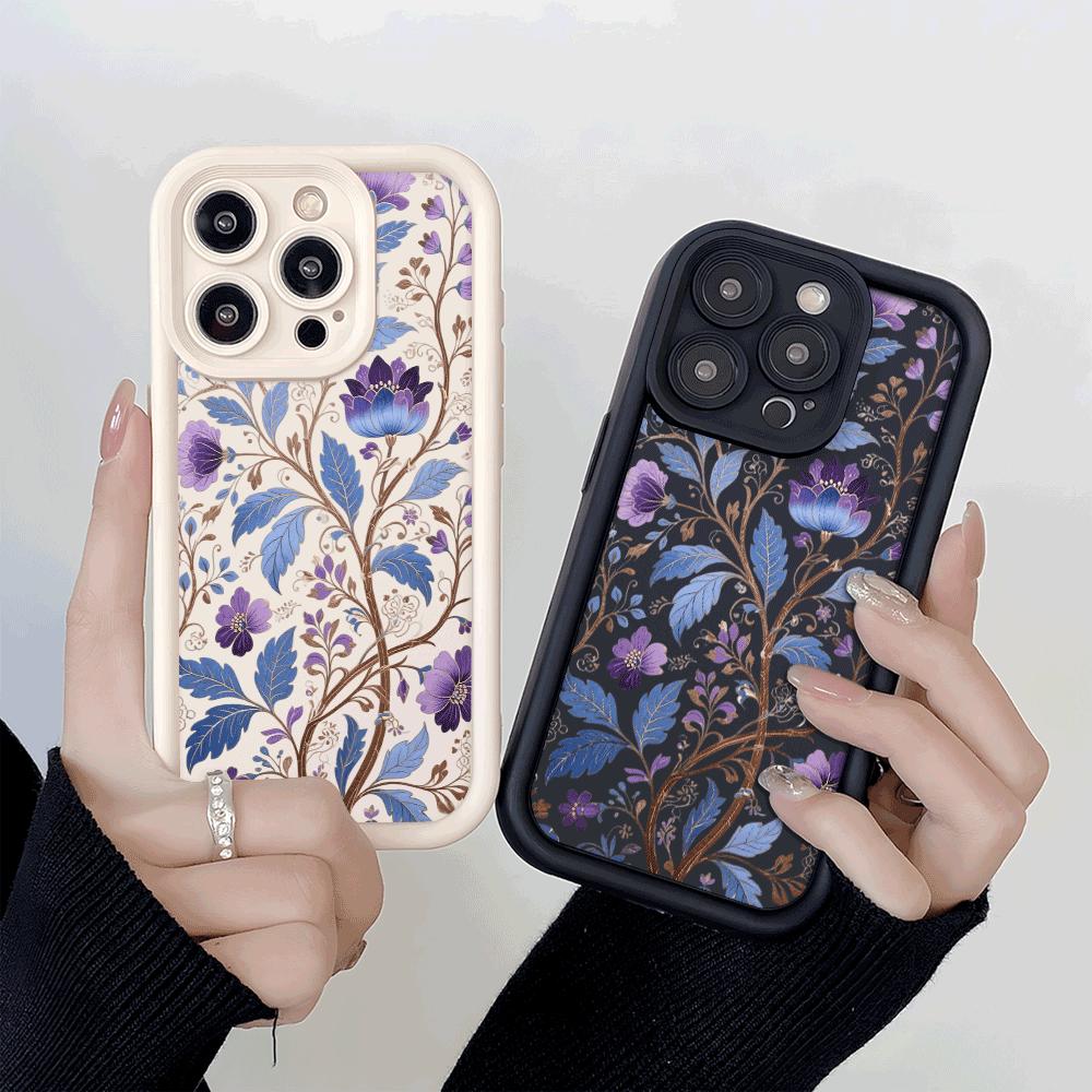 Blue and Purple Floral Pattern Phone Case for IPhone 14 15 16 Plus 13 12 11 16 Pro Max 12 Mini XS Max TPU Protect Cover